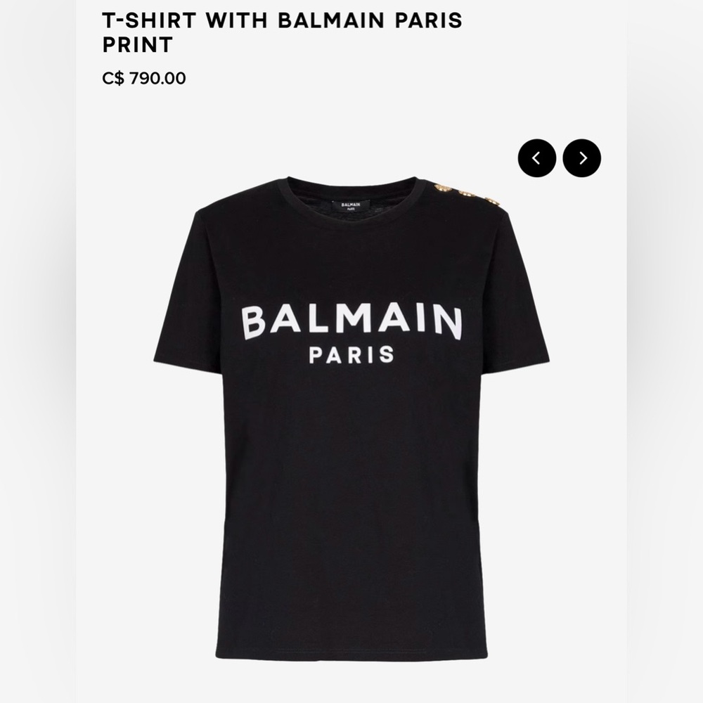 Balmain Black T-Shirt with Gold Buttons Size Small